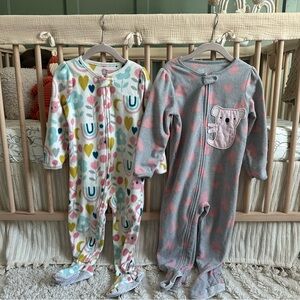 Carters Girls Fleece Footie Pajamas Heart and Koala Designs 3t